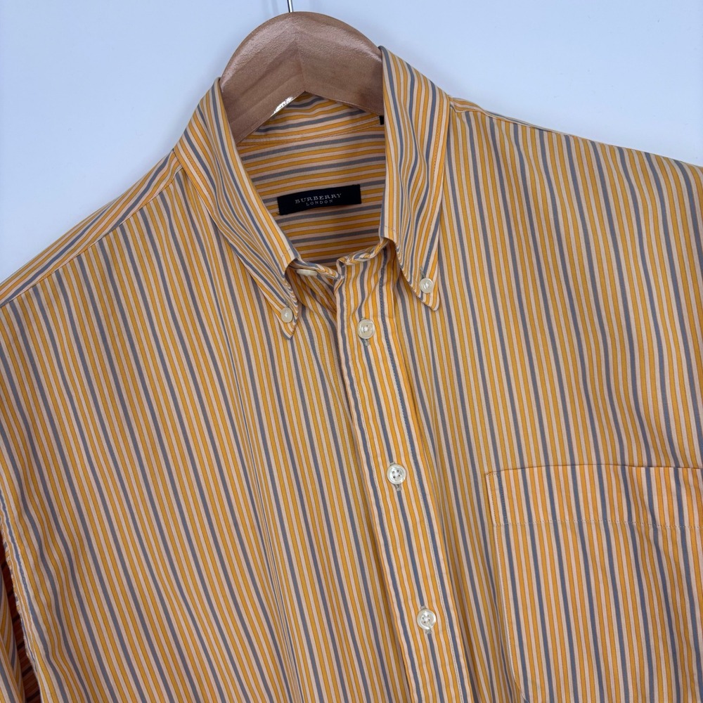 VTG Burberry London Striped Button Down Shirt Mens Medium Orange Blue USA
